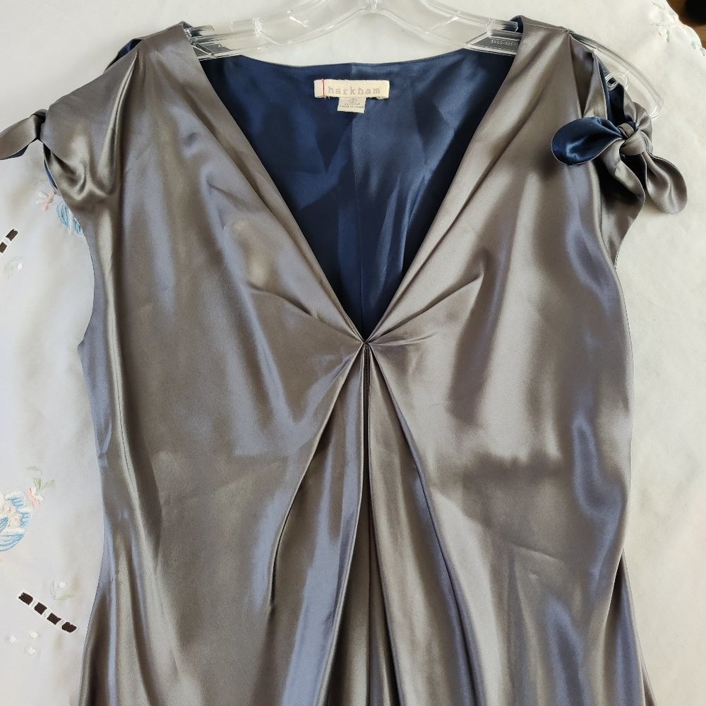 HARKHAM Silk Tunic Cocktail Mini Dress Gray with Blue Lining